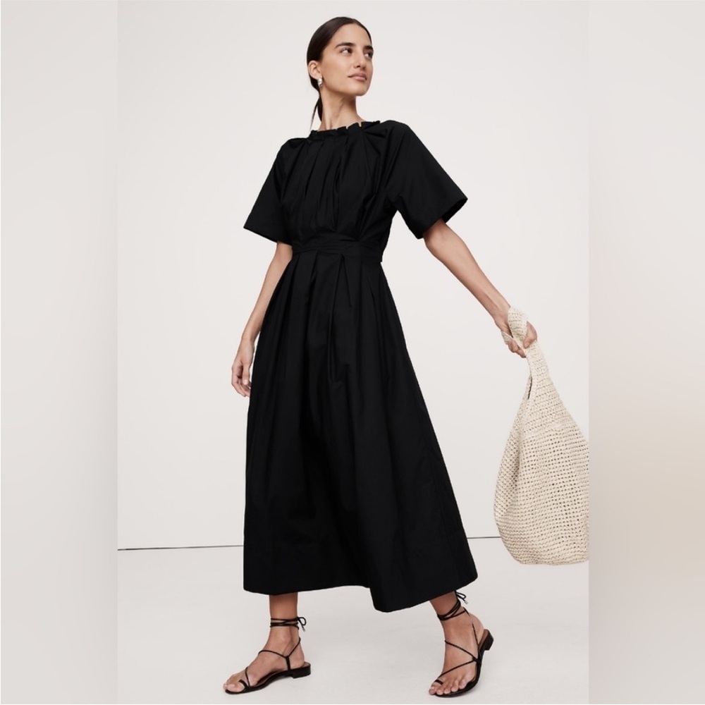 NWT! Banana Republic Black Cotton Poplin Open-Back Maxi Dress - Multiple 🐥🍉 - Picture 4 of 11